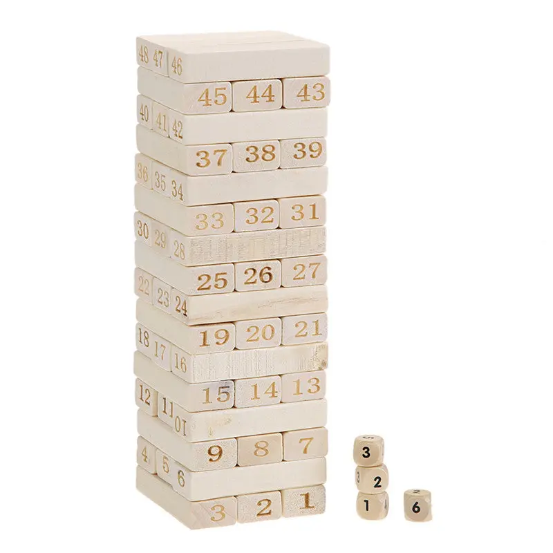 48Pcs Domino Blocks Wooden Toys Digital Building Block Children Toys + 4 Dices Stacker Toys For Children 1