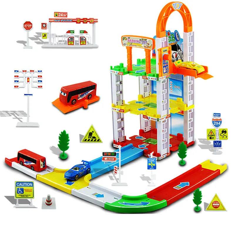 48Pcs Simulation Parking Toy Assembled Three Rail Car Track Toys Stairs Orbit Car Toys Abs Slot Car Racer For Children 1