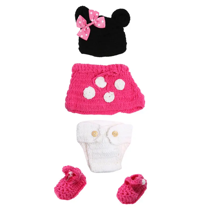 4Pcs Born Pography Props Infant Wool Knit Costume Cartoon Minnie Baby Pography Props 1
