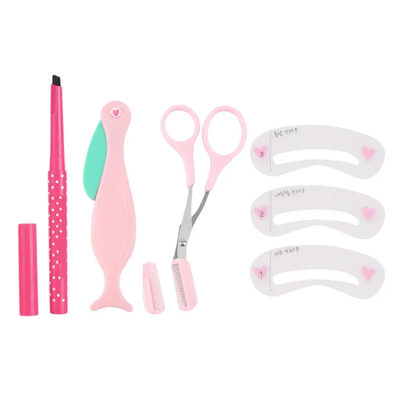 4Pcs Eyebrow Shaping Tools Set Makeup 5 Colors Eyebrow Pencil Choice Razor Scissors Combs 1