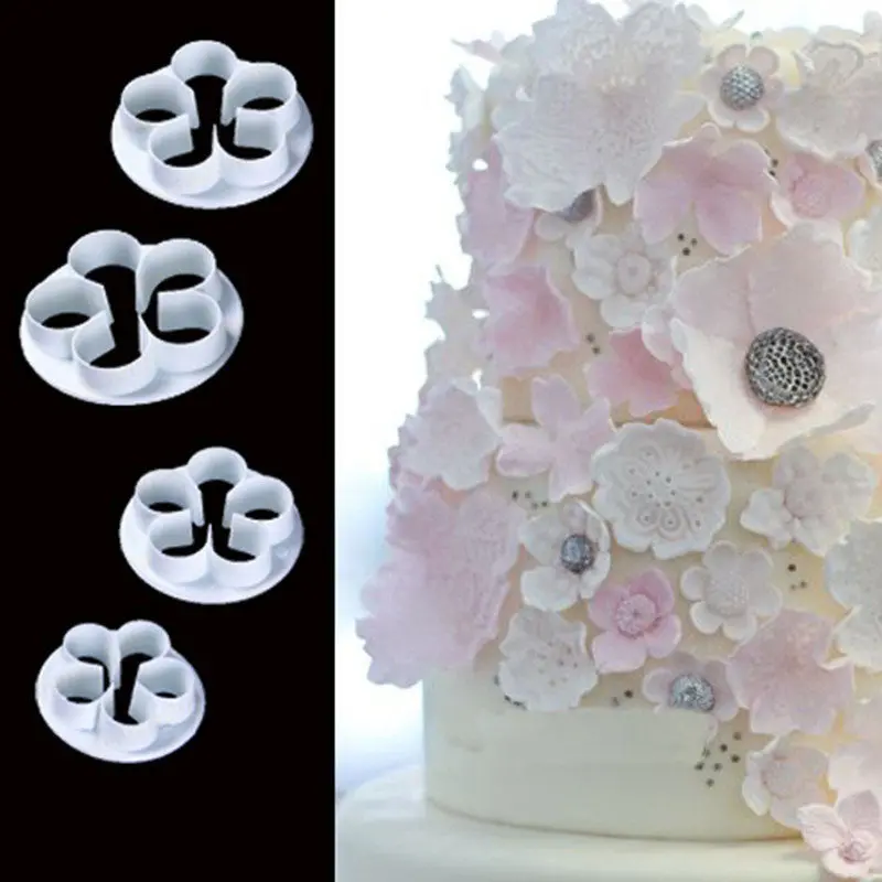 4Pcs Kitchen Useful Flower Rose Cake Cookies Cutter Plunger Paste Fondant Sugarcraft Decorating 8077 1
