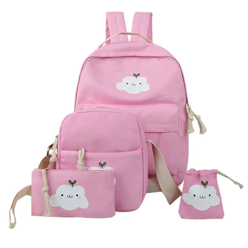 4Pcs Korean Women Bag Canvas Backpack Cute Cloud Print School Bags For Teenagers Backpacks For Teenage Girls Mochila 1