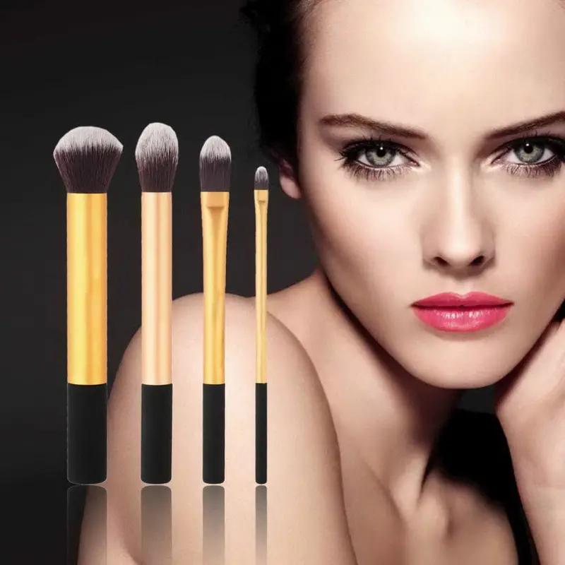 4Pcs Long Material Handle Soft Synthetic Hair Cosmetic Powder Kabuki Blending Makeup Brushes Blush Brush 1