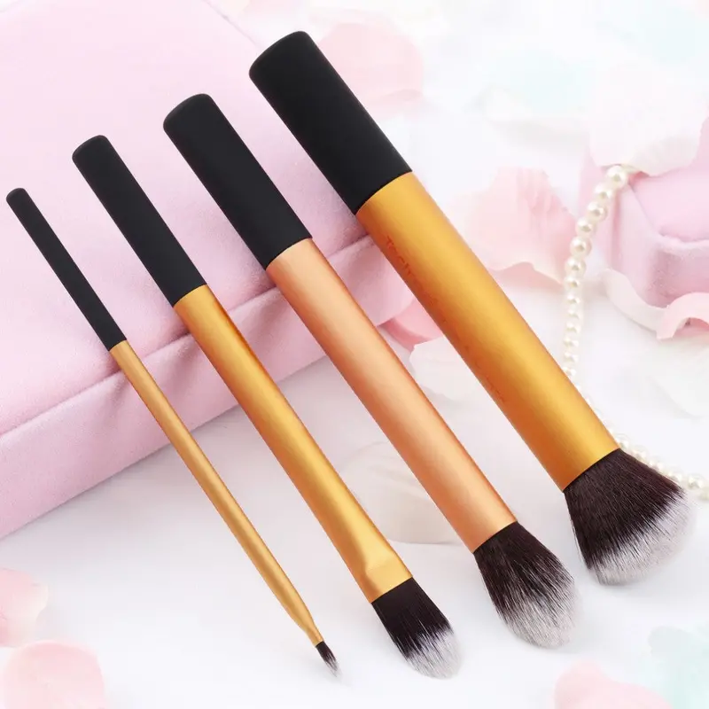 4Pcs Long Material Handle Soft Synthetic Hair Cosmetic Powder Kabuki Blending Makeup Brushes Blush Brush 2