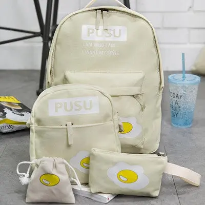 4Pcs Trendy Casual Canvas Backpack Women School Bags For Girls Printing Backpack Shoulder Bags Mochila Purse 1