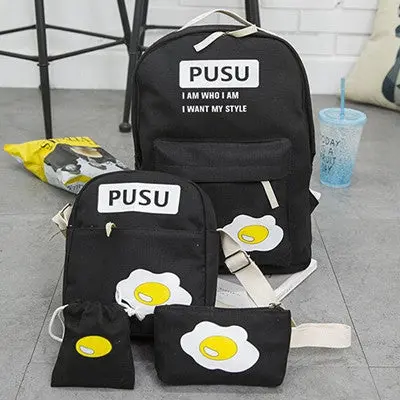4Pcs Trendy Casual Canvas Backpack Women School Bags For Girls Printing Backpack Shoulder Bags Mochila Purse 2