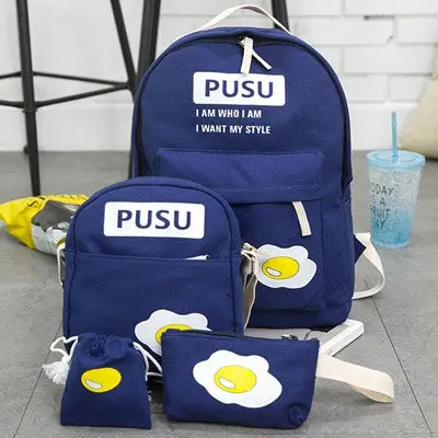 4Pcs Trendy Casual Canvas Backpack Women School Bags For Girls Printing Backpack Shoulder Bags Mochila Purse 3