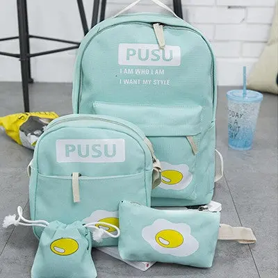 4Pcs Trendy Casual Canvas Backpack Women School Bags For Girls Printing Backpack Shoulder Bags Mochila Purse 4