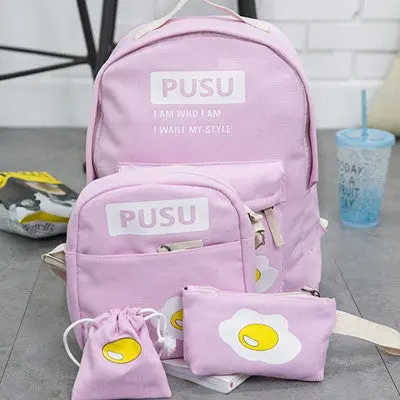 4Pcs Trendy Casual Canvas Backpack Women School Bags For Girls Printing Backpack Shoulder Bags Mochila Purse 5