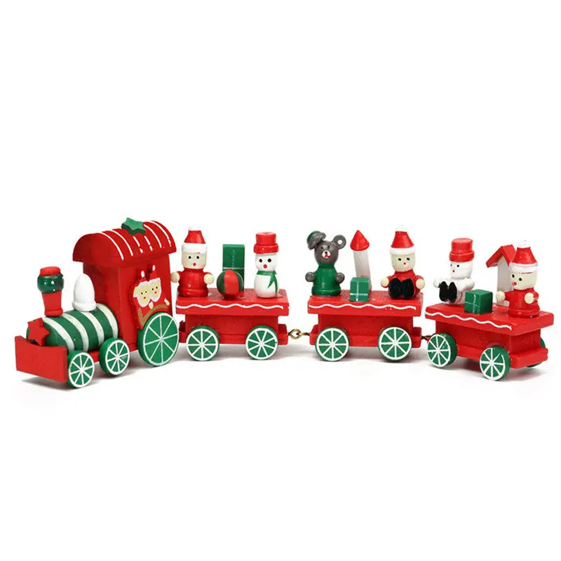 4Pcs Wood Toy Xmas Christmas Train Toy For Ornament Decoration Decor Gift 1