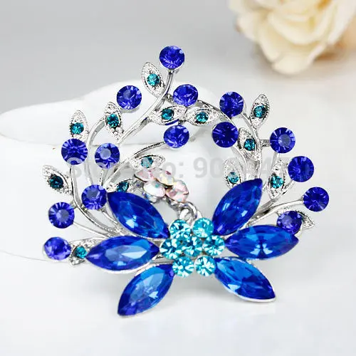 5.8X6cm Blue Rhinestone Mixed Crystal Flower Brooches Pins Wedding Gift,Branch Brooch 1