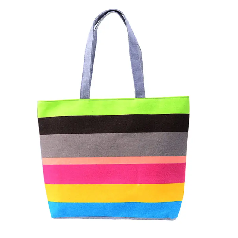 5 Colors Forward Lady Color Wavy Stripes Medium Shopping Hbag Shoulder Canvas Bag Tote Purse 1