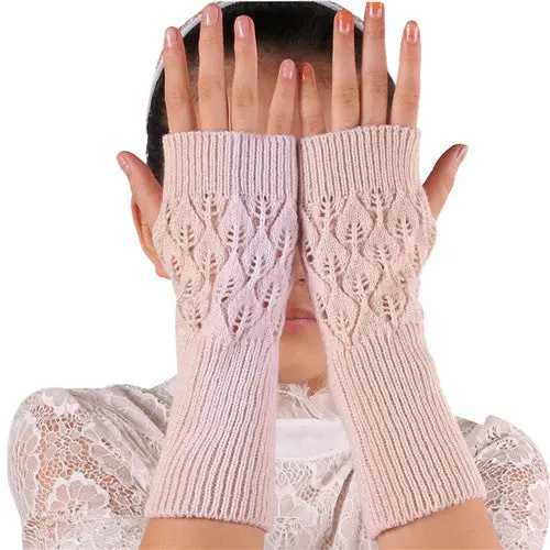 5 Colors Knitted Fringe Warm Fingerless Gloves Women Feida 1