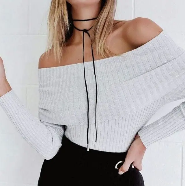 5 Colorswomen Sweaters Pullovers Sweater Long Sleeve Off Shoulder Pullovers Gv350 5