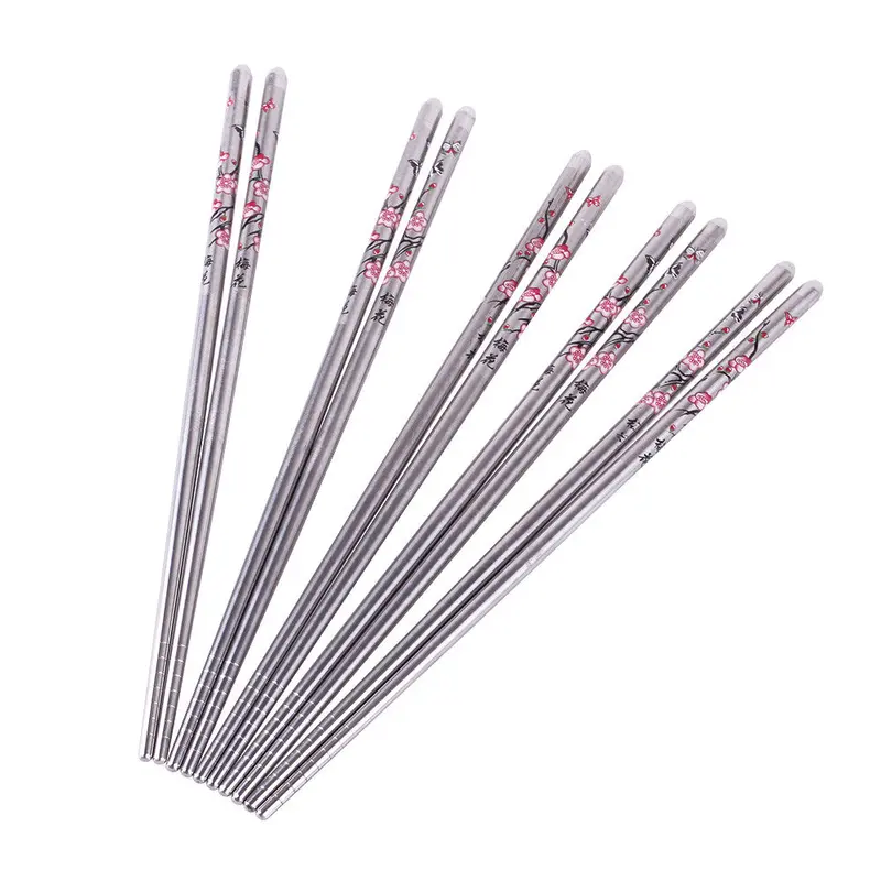 5 Pairs Stainless Steel Plum Blossom Flower Pattern Chopsticks Chop Sticks 43418 1