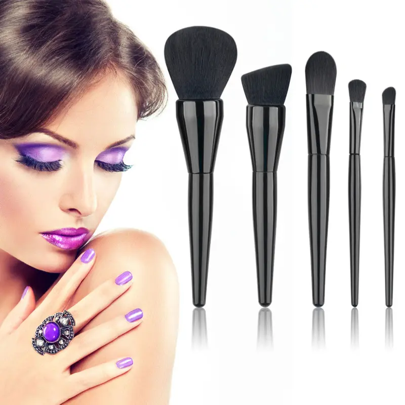 5 Pcs Makeup Brushes Set Tools Make-Up Toiletry Kit Make Up Brush Set Case Cosmetic Foundation Black Brush 2