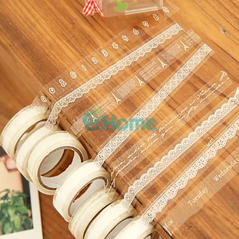 5 X White Translucent Sticky Adhesive Various Pattern Tape Decorative Lace Stickers 51182 1