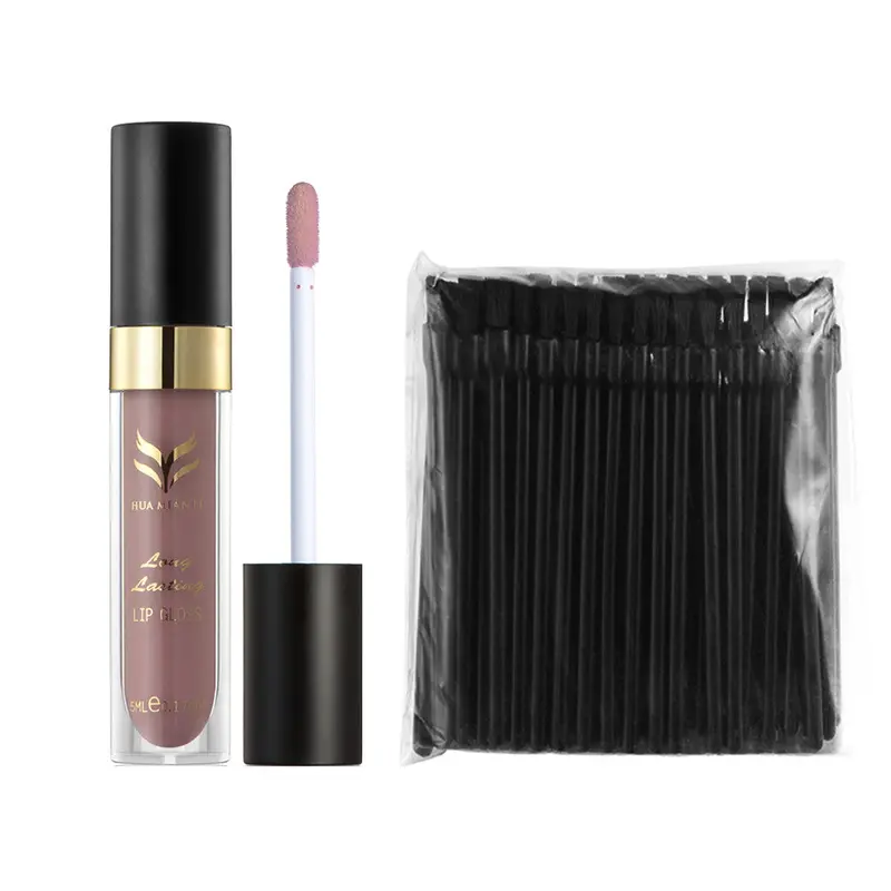 50Pcs Disposable Flat Lip Brush Make Up Tool Lipstick Gloss Ws Applicator + Long Lasting Matte Lip Gloss Lipstick 1