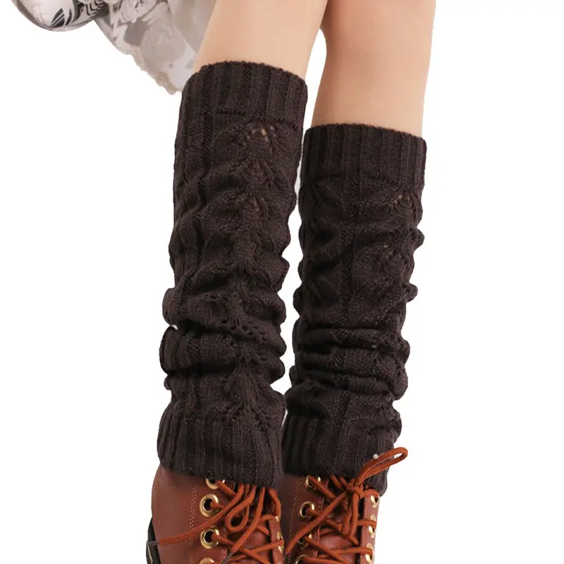 5Colors Knitted Socks Leg Warmers Hollow Out Knee Leg Socks Women Feida 3
