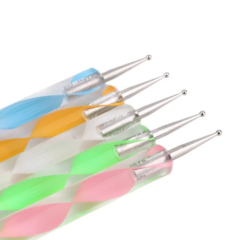 5Pcs 2 Ends Nail Art Dotting Pens Nail Polish Pen Drill Point Pen Aluminum Marbleizing Painting Dot Tool Diy Nail Art Tools 1