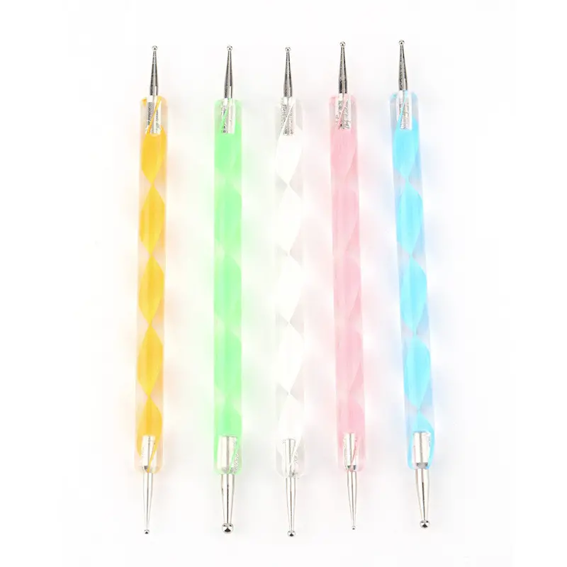 5Pcs 2 Ends Nail Art Dotting Pens Nail Polish Pen Drill Point Pen Aluminum Marbleizing Painting Dot Tool Diy Nail Art Tools 2