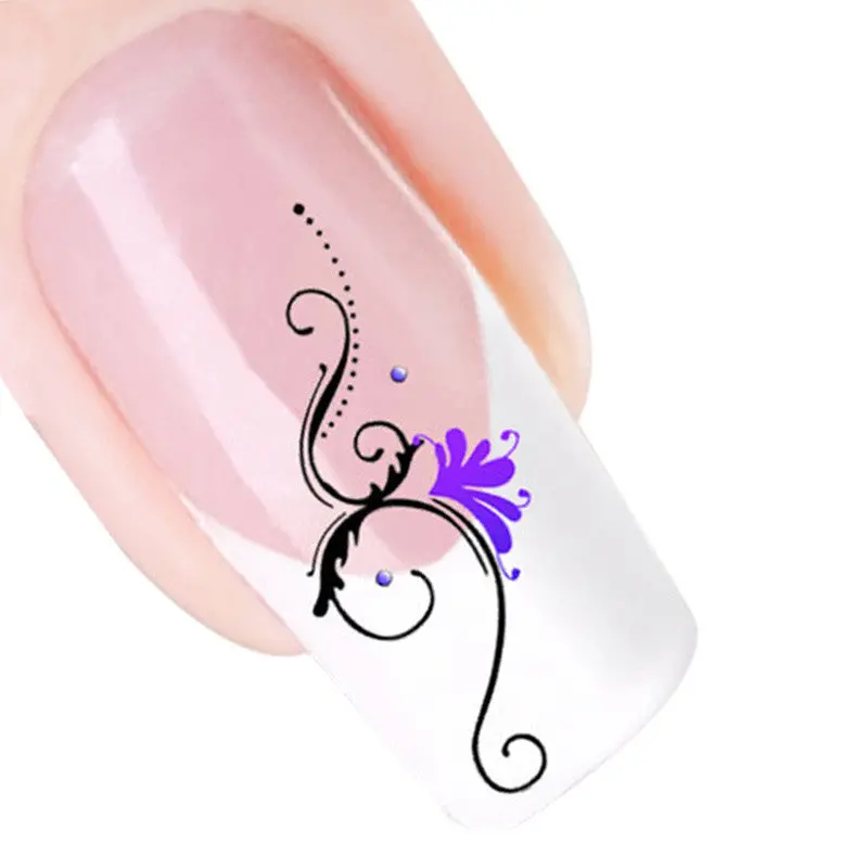 5Pcs 3D Design Purple Flower Nail Tip Art Water Transfers Decal Sticker 1