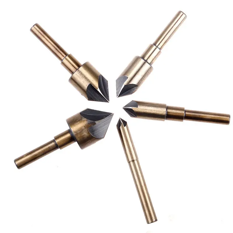 5Pcs 5 Flute High Speed Steel Industrial Chamfering Drill Bit 82 Degree Taper Cutter Countersink Set Tool83359 1