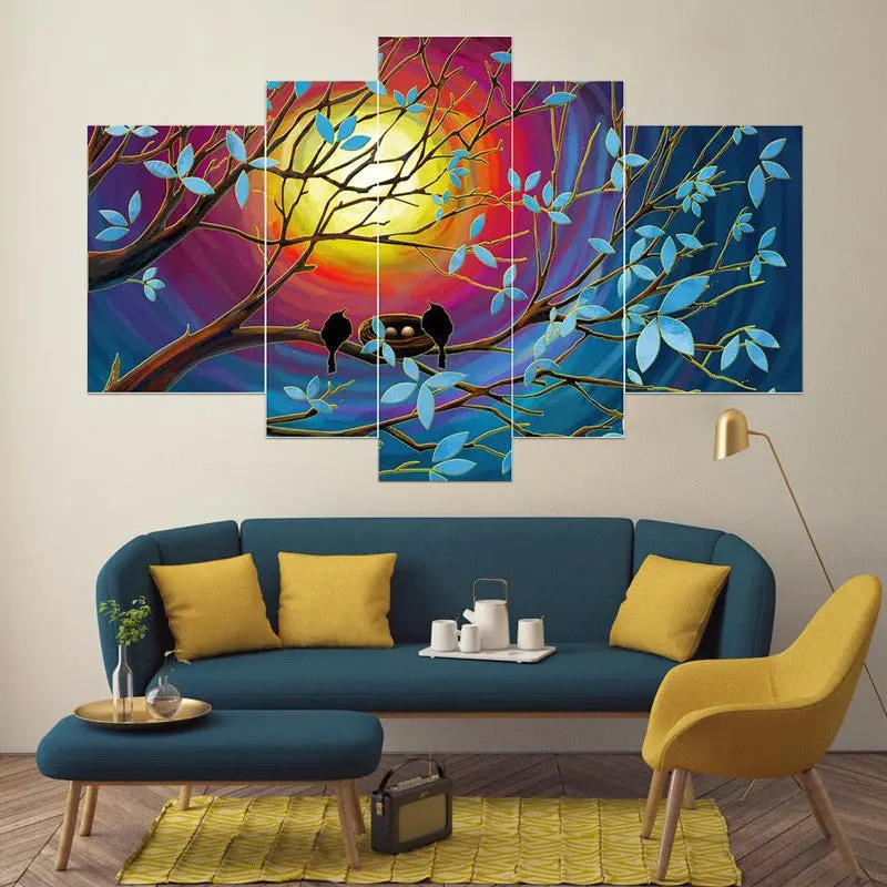 5Pcs Branch Of Birds Decoration Painting Home Decor On Canvas Modern Wall Art Canvas Print Poster Canvas Painting 95333 2