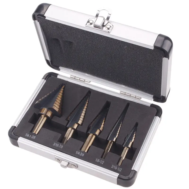 5Pcs Hss Cobalt Multiple Hole 50 Sizes Step Drill Bit Hog Kit W/ Aluminum Case 83360 1