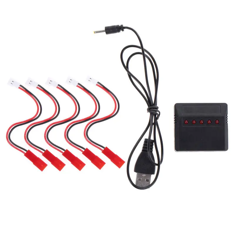 5Pcs Jst Plug Cable + 5 In 1 3.7V Lipo Battery Usb Charger For Hubsan Wltoy 1