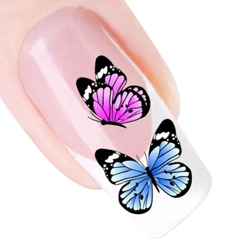5Pcs Multi Color Butterfly Design Nail Tip Art Water Transfers Decal Sticker 1