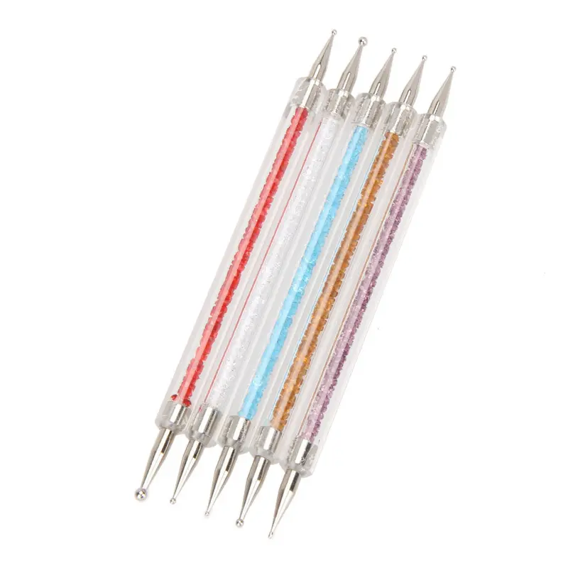 5Pcs Nail Art Tools Pencil Rhinestones Painting Drawing Brush Pen 2 Way Nail Art Dotting Tool 1