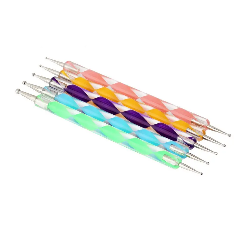 5Pcs One Set 2 Way Dotting Pen Nail Art Design Dot Paint Tools Marbleizing Tool Est 1