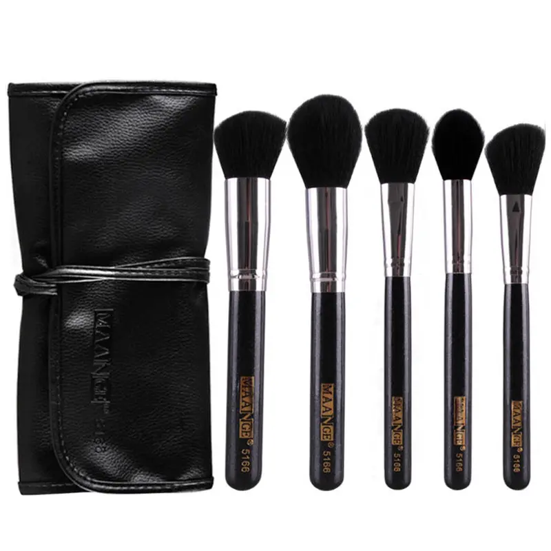 5Pcs Pressional Makeup Brush Makeup Tools Kit Black Fiber Brush Makeup Bag Case Brochas Maquillaje 1