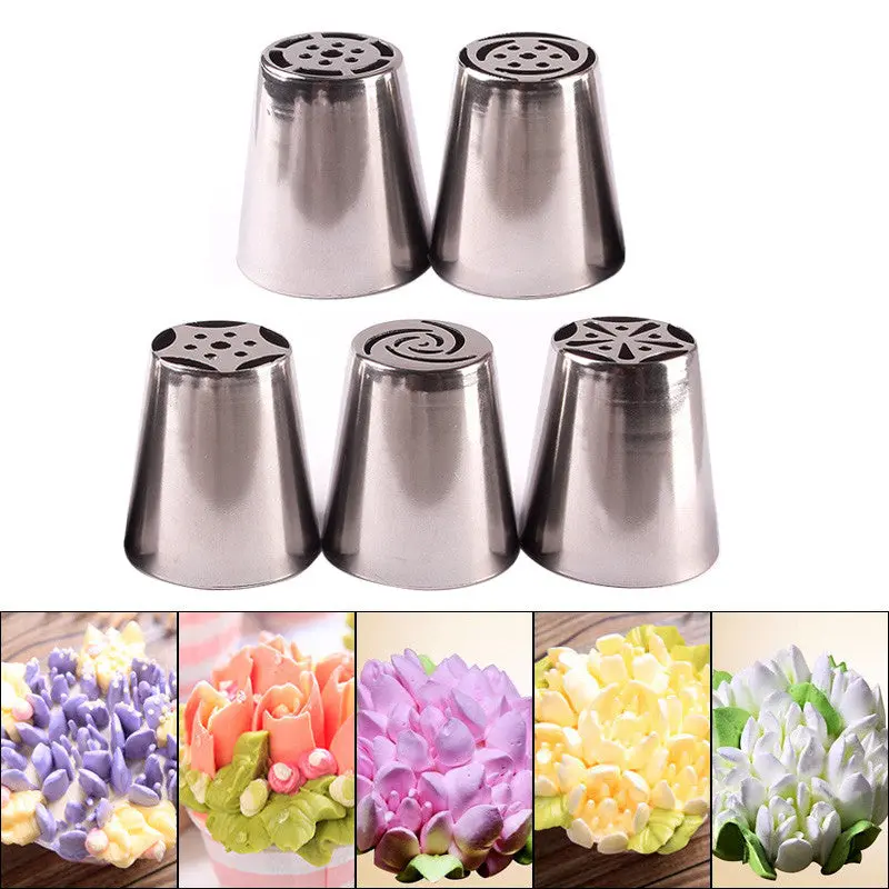 5Pcs Russian Tips Icing Piping Nozzles Pastry Tips Cake Decoration Stainless Steel 83838 1