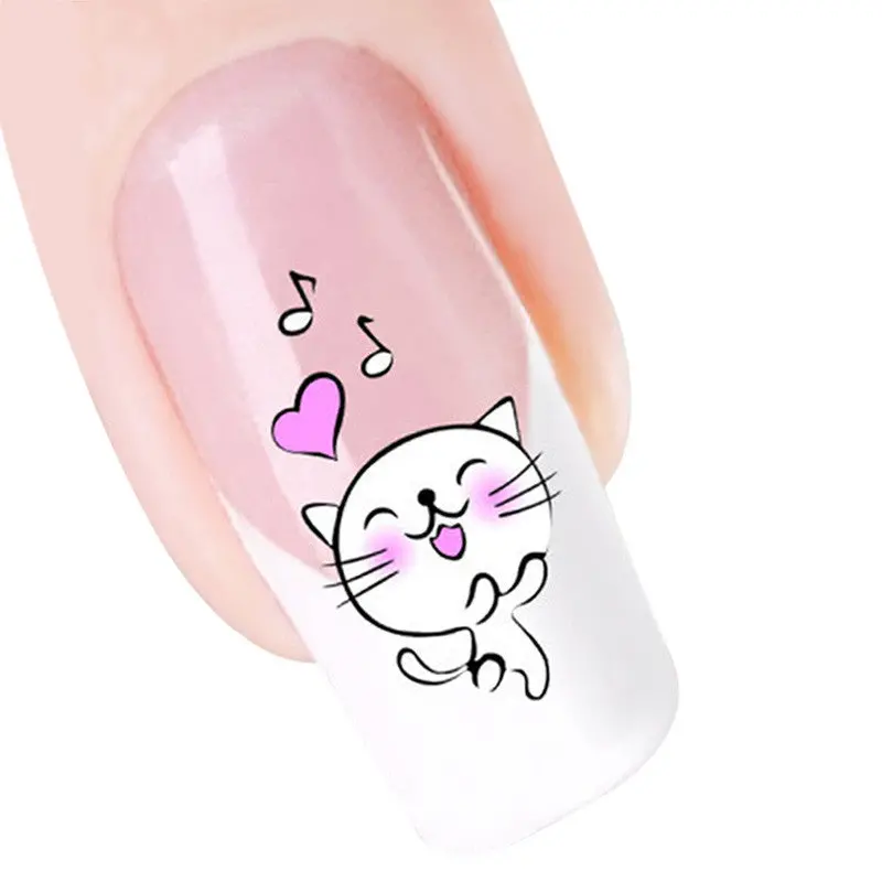 5Pcs Smile Cat Nail Tip Art Water Transfers Decal Sticker 1