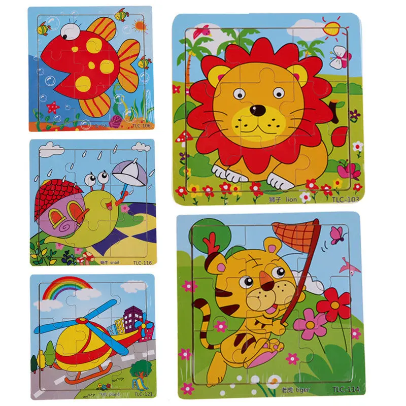 5Pcs Wooden Toys For Children Kids Cartoon Animal 3D Puzzles Board Wood Intelligence Game Toy Rom Sent 1