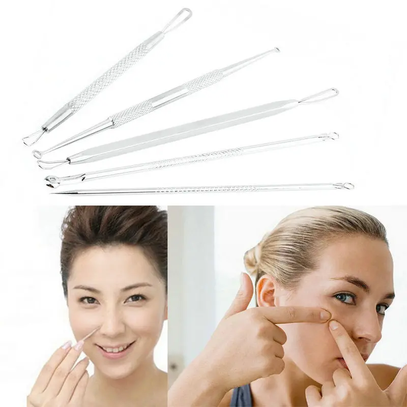 5Pcsset Blackhead Pimple Blemish Comedone Acne Extractor Remover Tool Set Kit 1