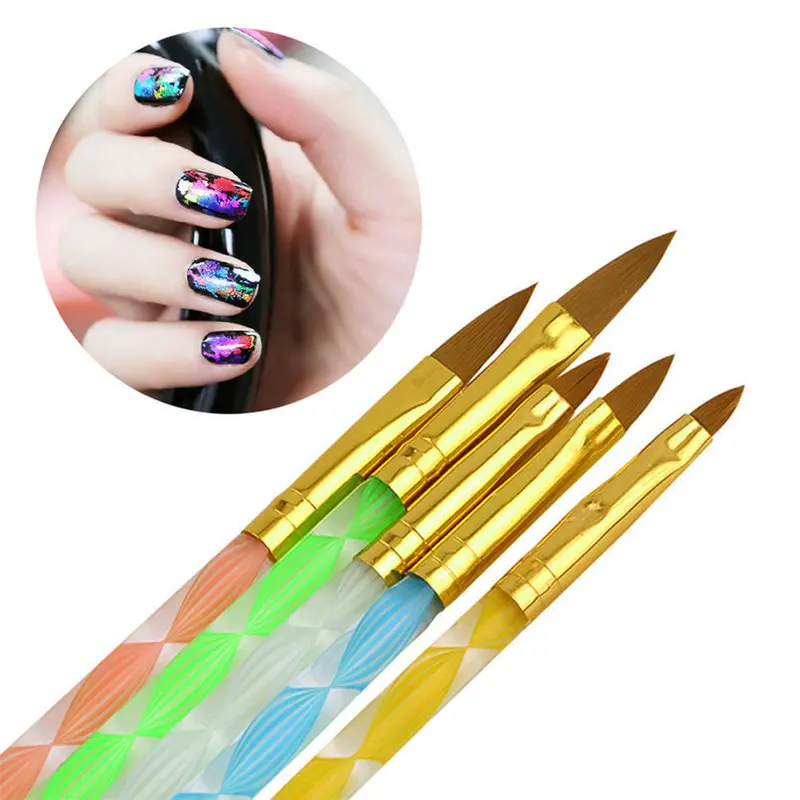 5Pcsset Nail Art Brush Tools Set Acrylic Uv Gel Builder Painting Drawing Brushes Pens Cuticle Pusher Tool Colorful 1
