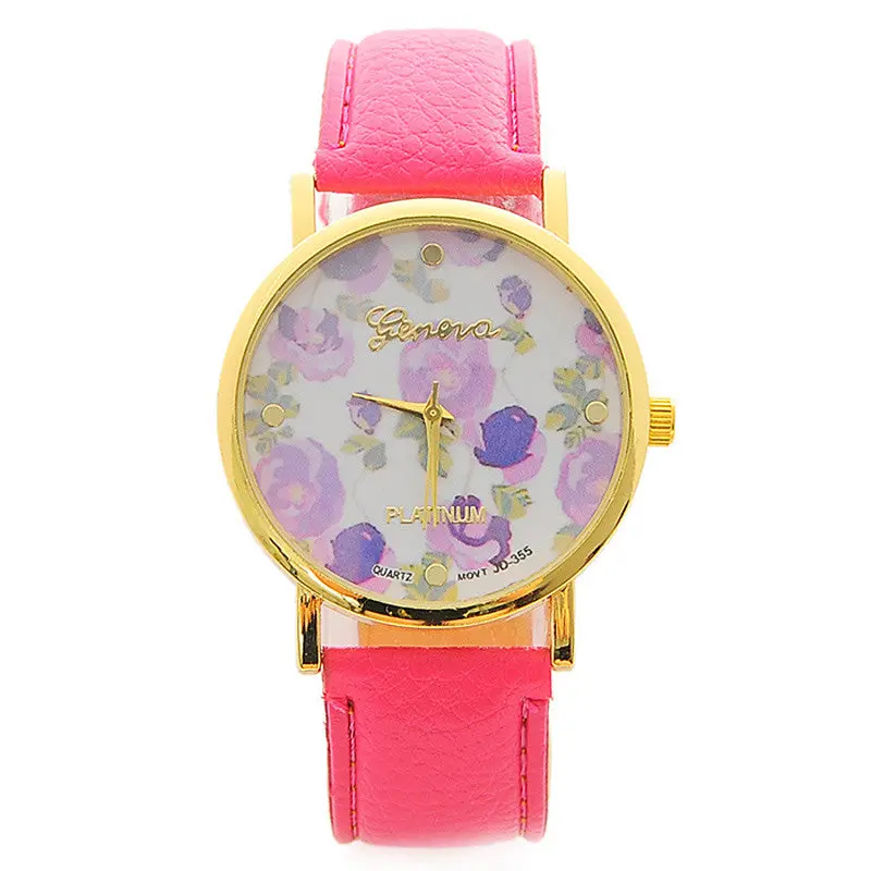 6 Candy Colors Watch Women Floral Watch Leather Rose Flower Print Watch Quartz Wristwatches Girls Gift 3