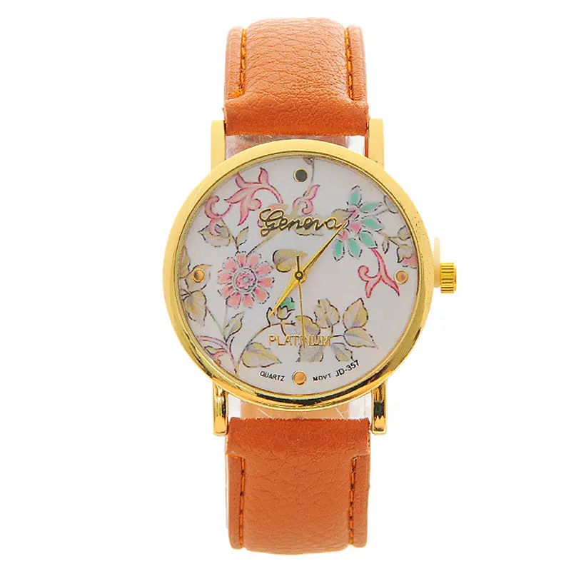 6 Candy Colors Watch Women Floral Watch Leather Rose Flower Print Watch Quartz Wristwatches Girls Gift 4