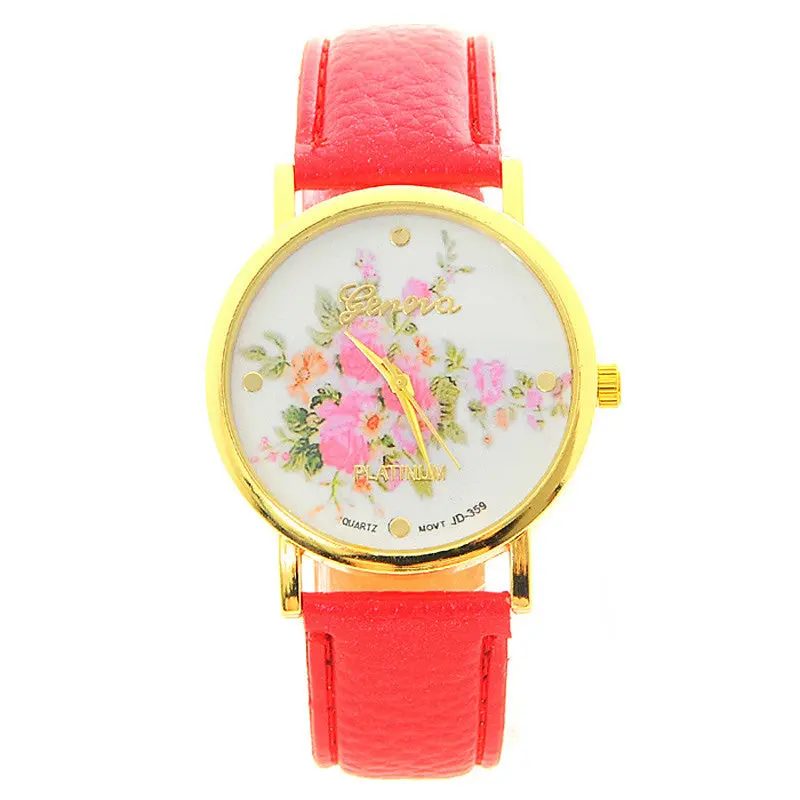 6 Candy Colors Watch Women Floral Watch Leather Rose Flower Print Watch Quartz Wristwatches Girls Gift 5