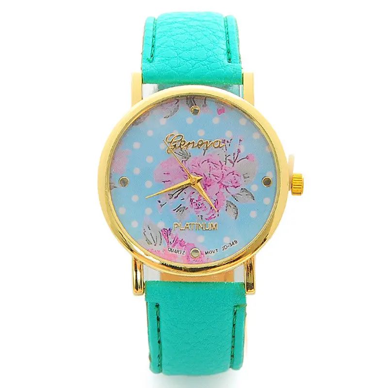 6 Candy Colors Watch Women Floral Watch Leather Rose Flower Print Watch Quartz Wristwatches Girls Gift 6