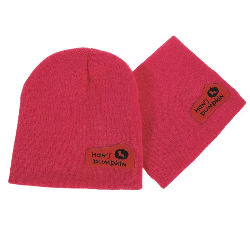 6 Color Casual Baby Hat Scarf Crochet Child Hat Warm Letter Knitted Kids Hats Solid Wool Baby Caps + Scarf Suits 1