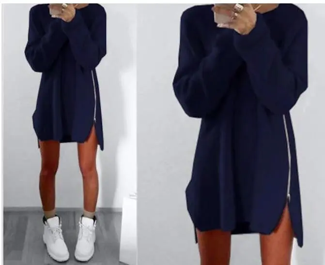 6 Colors Knitting Sweater Dress Women Sweater Dress Loose Casual Zipper Dress Long Sleeve Mini Vestidos 1