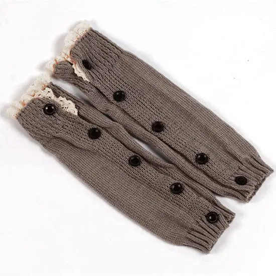 6 Colors Stylish Girlstrendy Knitted Button Lace Leg Warmers Trim Boot Cuffs Knee Warmsocks 5
