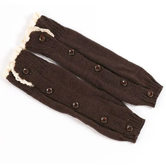 6 Colors Stylish Girlstrendy Knitted Button Lace Leg Warmers Trim Boot Cuffs Knee Warmsocks 6