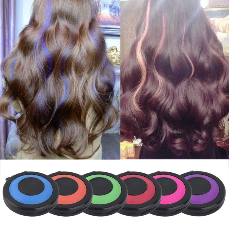 6-Colors Temporary Hair Dye Powder Cake Styling Hair Chalk Set Soft Pastels Salon Tools Kit Non-Toxic 1
