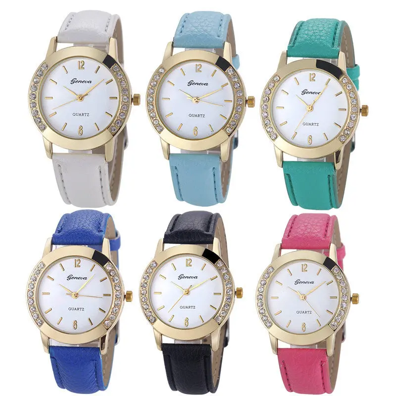 6 Pack Geneva Women's Watches Rhinstone Inlaid Analog Quartz Dress Wrist Watch Montre Clock Feida 1