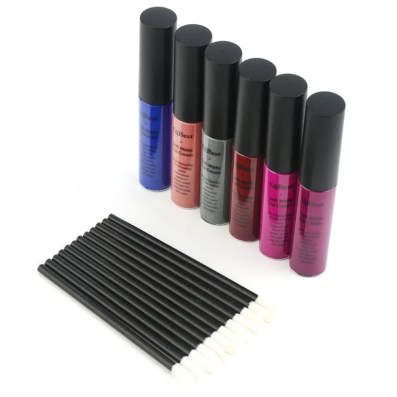 6 Pcs Long-Lasting Soft Matte Waterproof Lip Cream Moisture Makeup Lip Glosses+12 Disposable Lip Brush Waterproof Soft 1